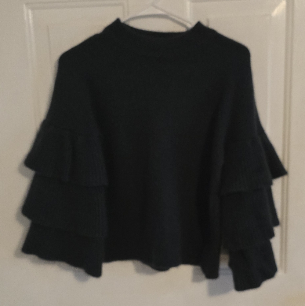 Endless Rose Hunter Green Ruffled Sleeve Sweater